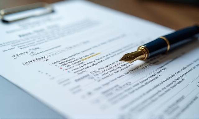 Legal document highlighting standard clauses