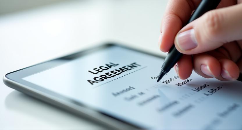 User signing a digital legal document on a tablet with a stylus